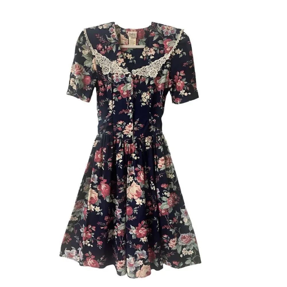 Vintage 1980’s dress Style My Way floral print sz 9/10